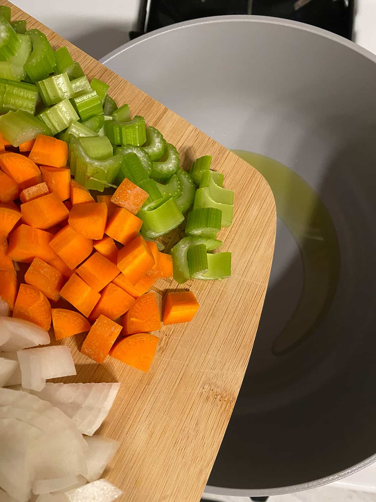 chopped veggies on a cutting board