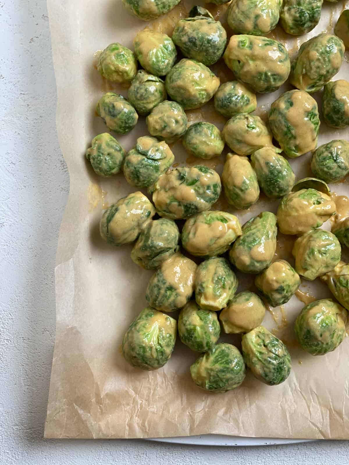 brussels sprouts on a baking dish