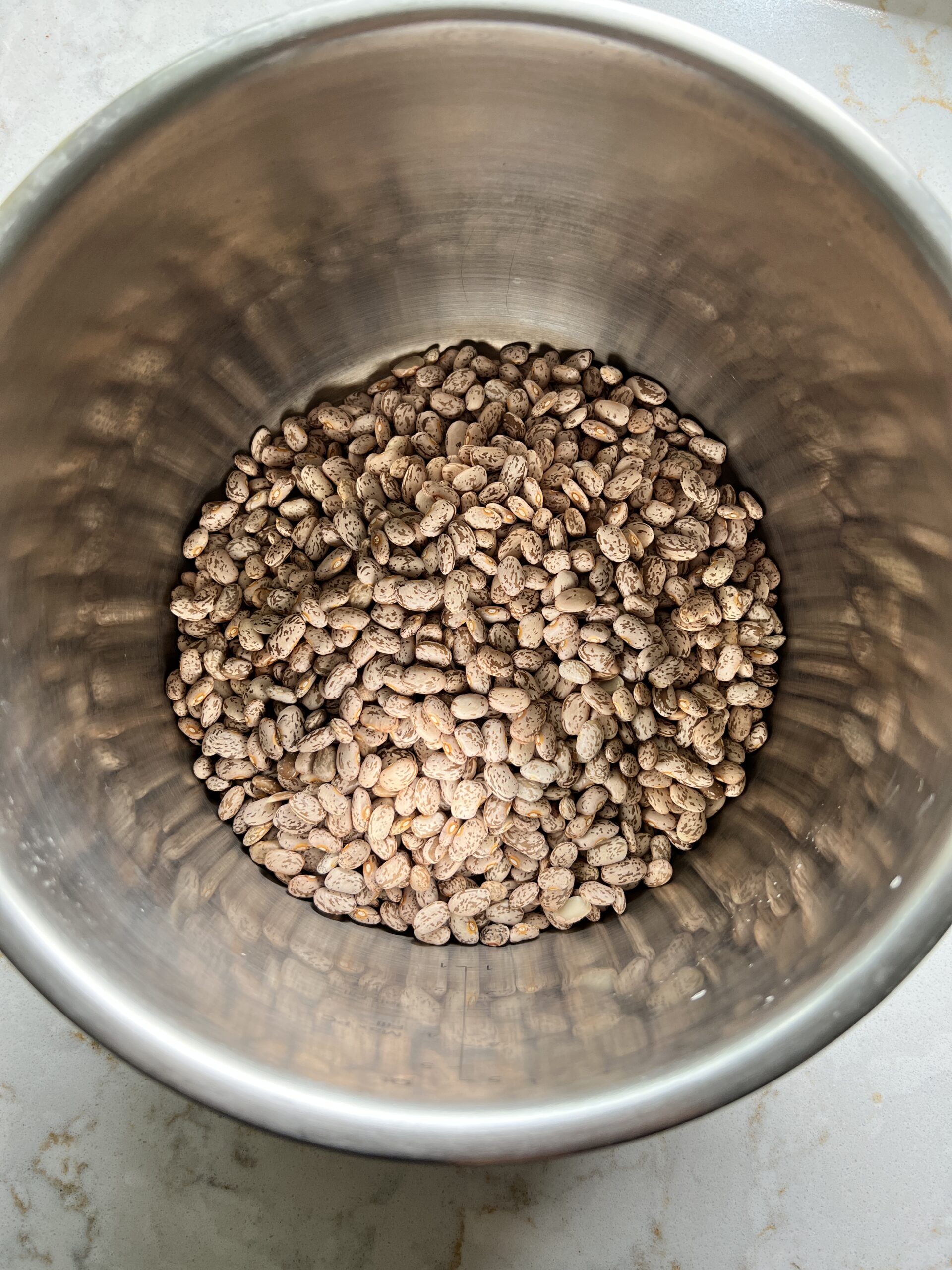 Process shot of pinto beans in Instant Pot bowl