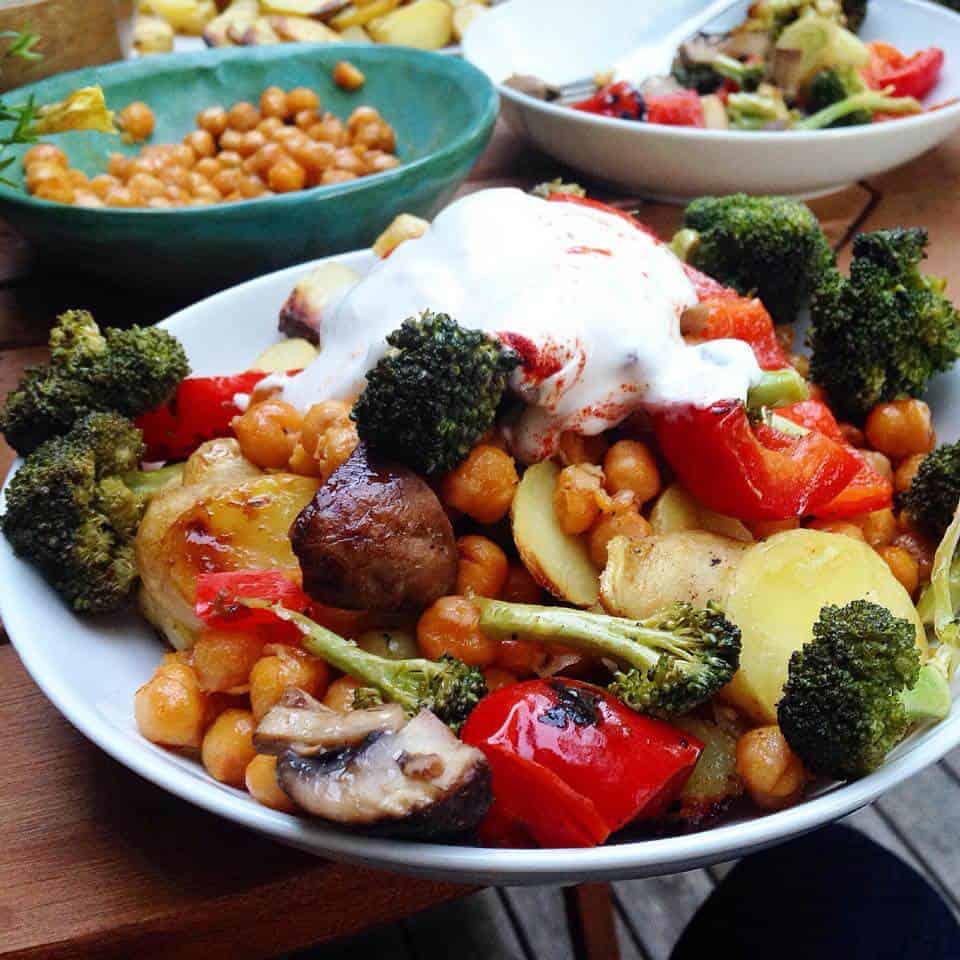 Grilled potatoes topped with aioli.