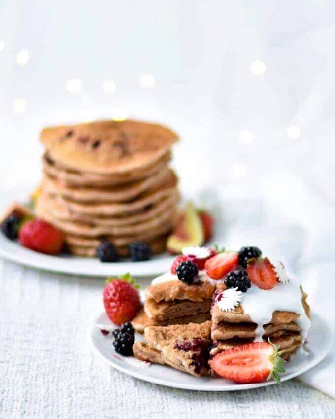 Super-Easy Berry Pancakes | Plant-Based On a Budget | #breakfast #pancakes #vegan #plantbased #berries #berry #strawberry