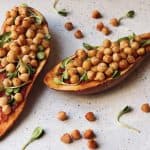 Chickpea filled sweet potato boats.