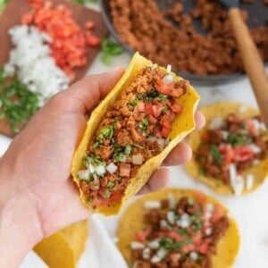 Impossible meat in a mini taco.