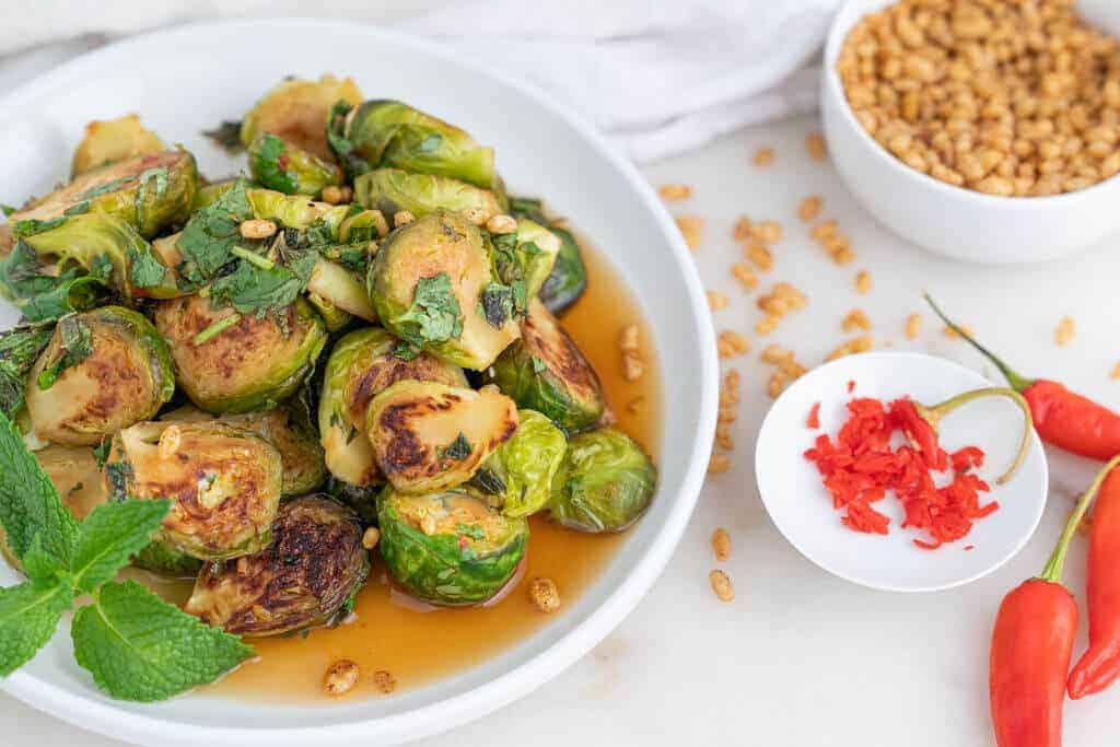 Spicy Mint Brussels Sprouts | Plant-Based on a Budget | #mint #brussels #sprouts #spicy #vegan #side #plantbasedonabudget