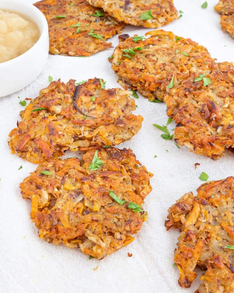 complete Sweet Potato Latkes on a white surface