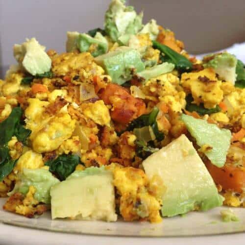 tofu scramble with vegetables on plate