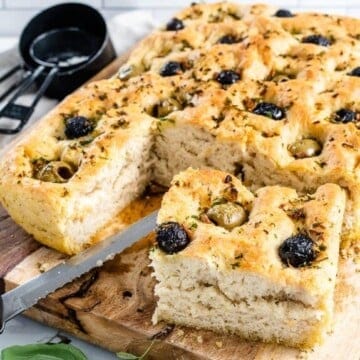 Fresh Herbs and Olives Vegan Focaccia Bread CA Olives Plant Based on a Budget 11 575x719 1