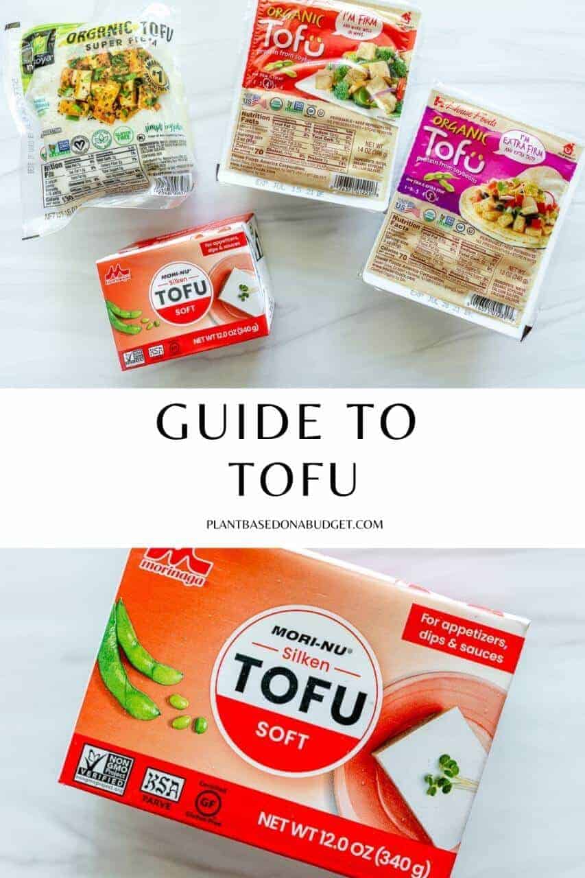 five different packaged tofu blocks on a white background
