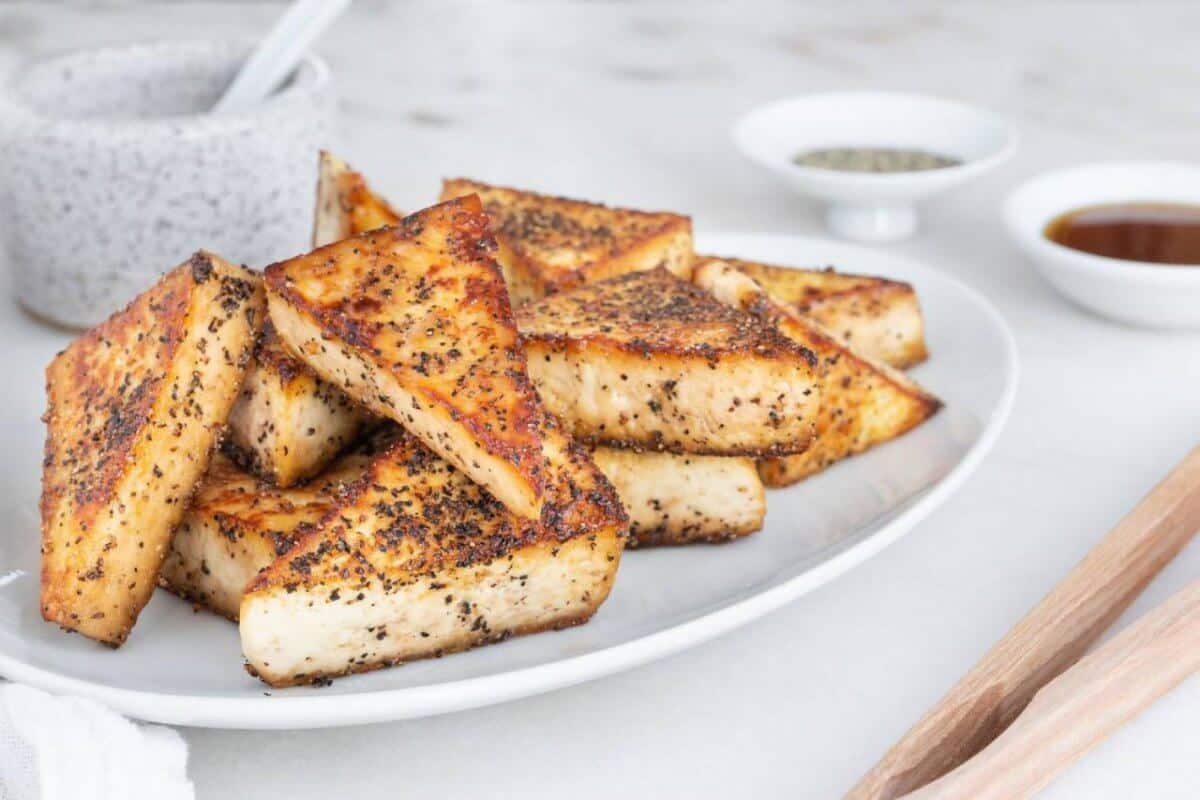 Sweet & Salty Tofu Bites Sweet & Salty Tofu Bites on a white round dish