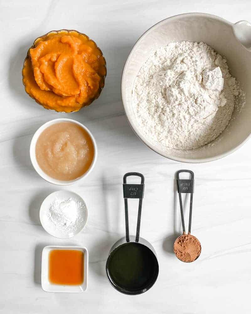 Vegan Pumpkin Bread Ingredients against white surface