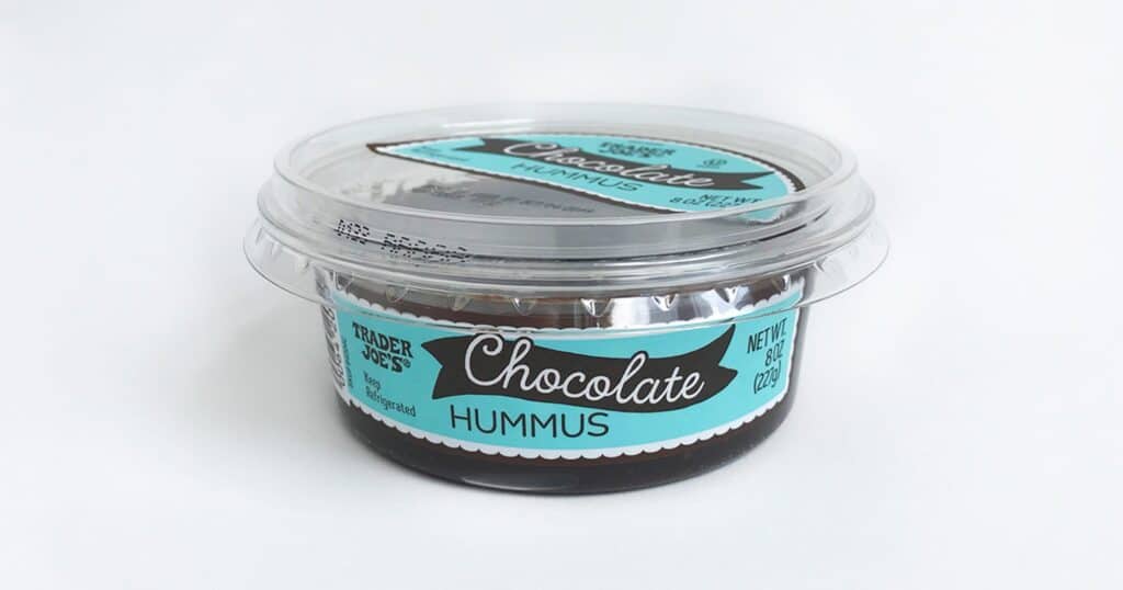chocolate hummus in packaging against white background