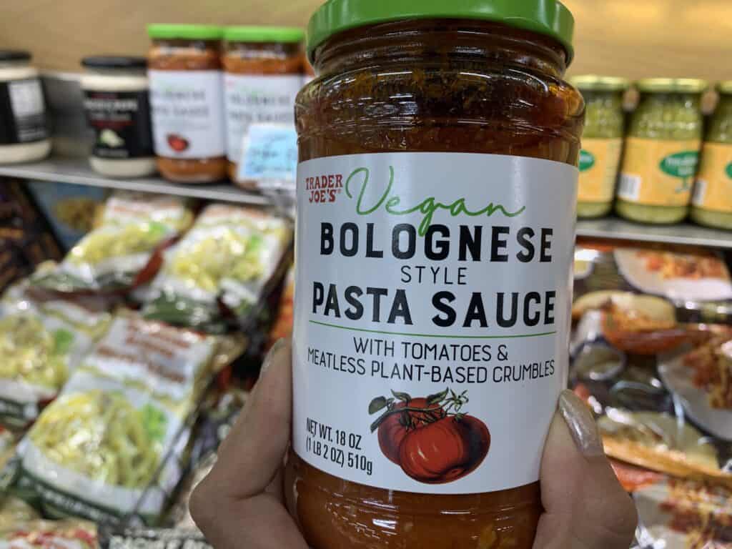 pasta sauce in a glass jar in the store
