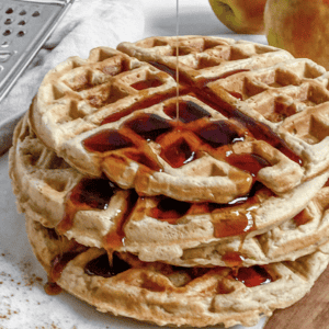 Completed stack of Apple Cinnamon Waffles on a white surface