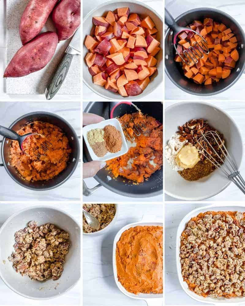 step by step process of making candied sweet potatoes