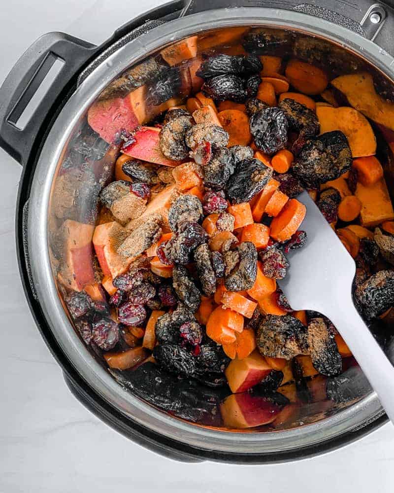 ingredients for Pressure Cooker Tzimmes in a pressure cooker