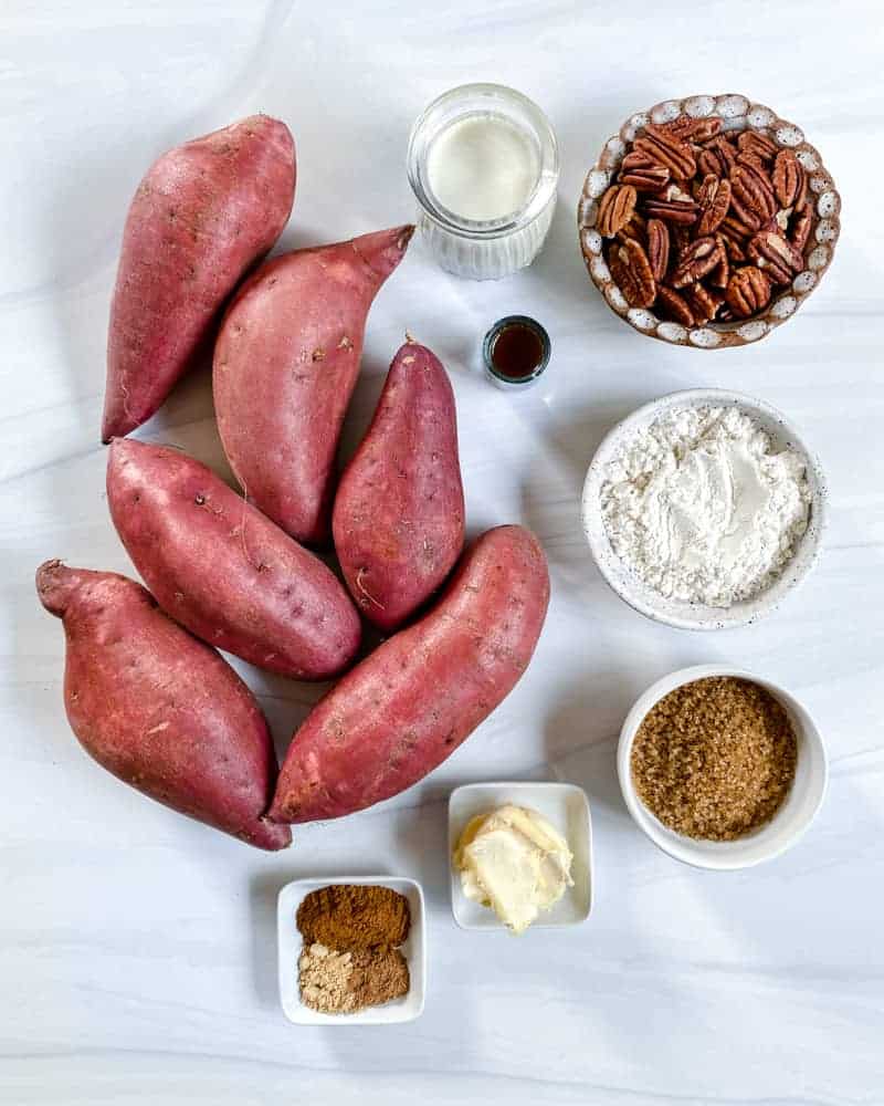 Candied Sweet Potatoes Ingredients against white background