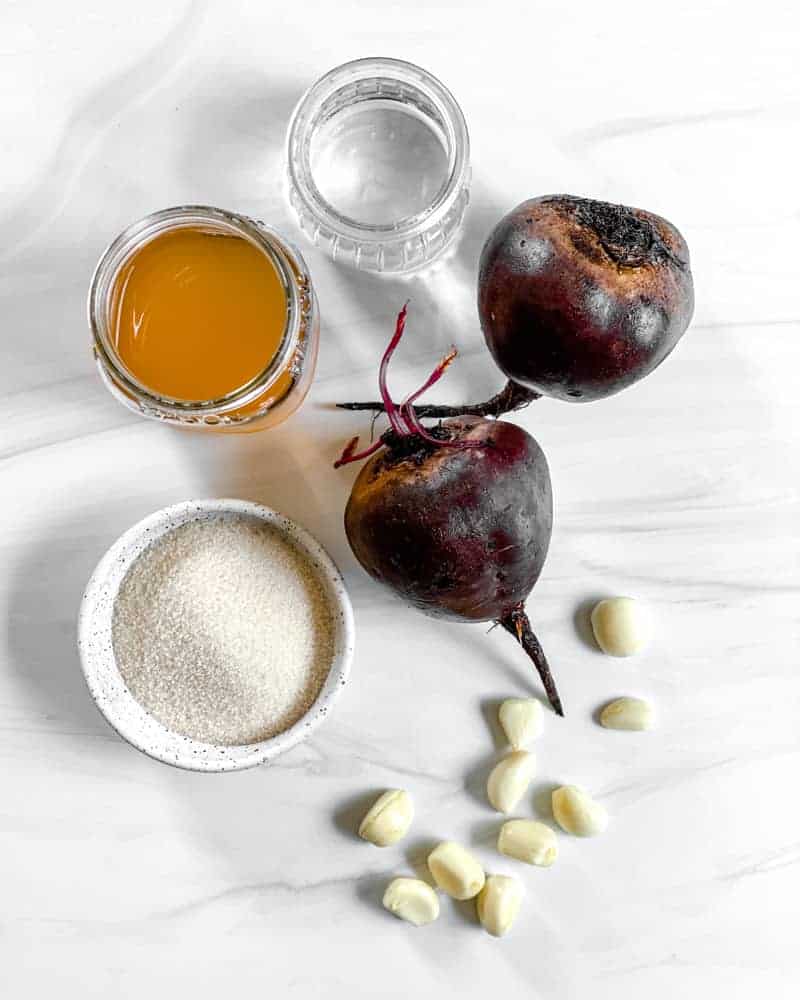 ingredients for Small Batch Pickled Beets against a white background
