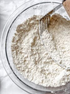 process shot showing mixing ingredients in bowl