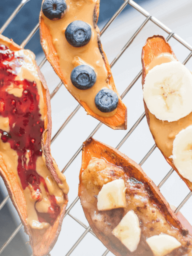 completed sweet potato toast on a wire rack with various toppings