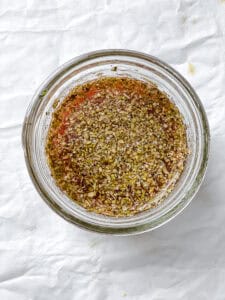 process shot showing dressing in jar