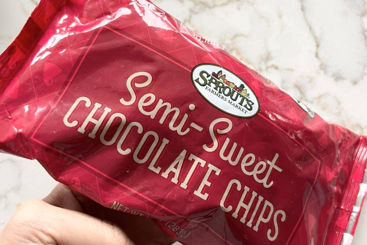semi sweet chocolate chips red packaging against a white surface