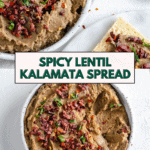 Pin for Spicy Lentil Kalamata Dip.