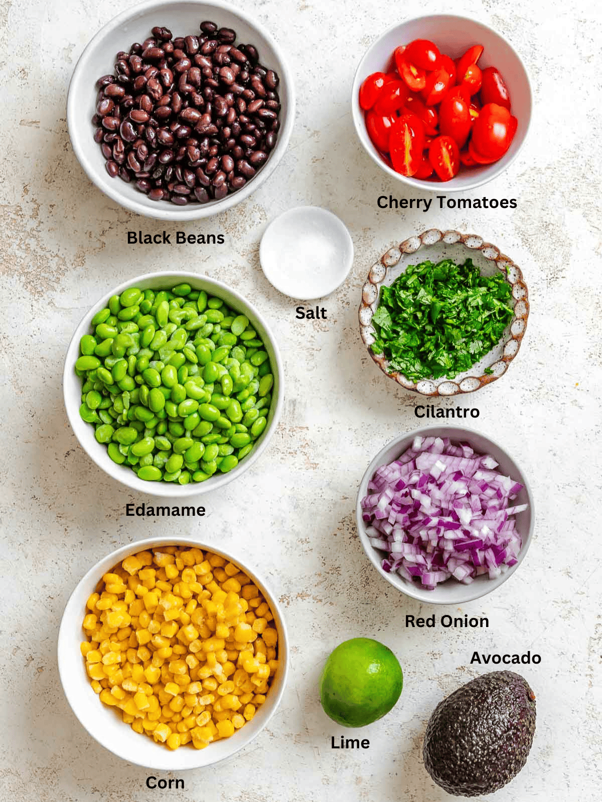 Ingredients for Edamame Salad (With Corn and Black Beans).
