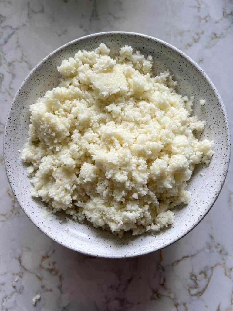 riced cauliflower in a white plate