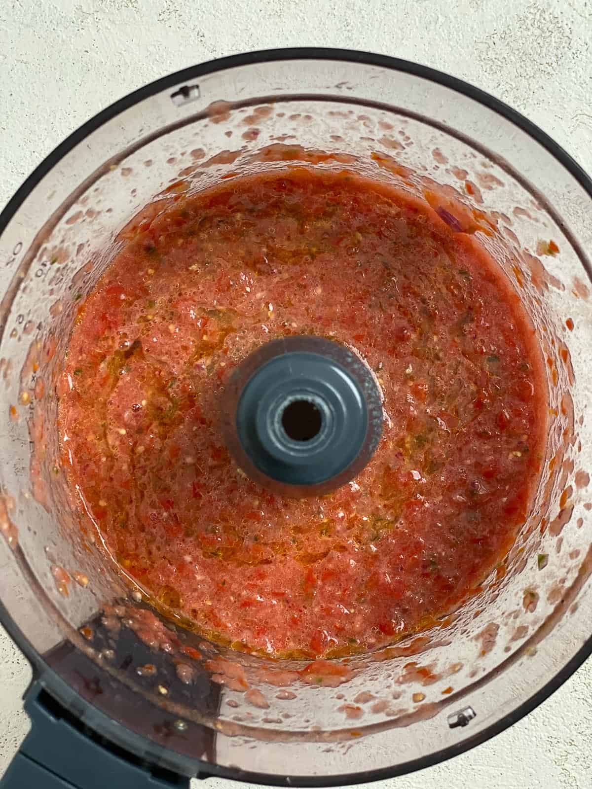 post blending of Fresh Summer Salsa ingredients in a food processor