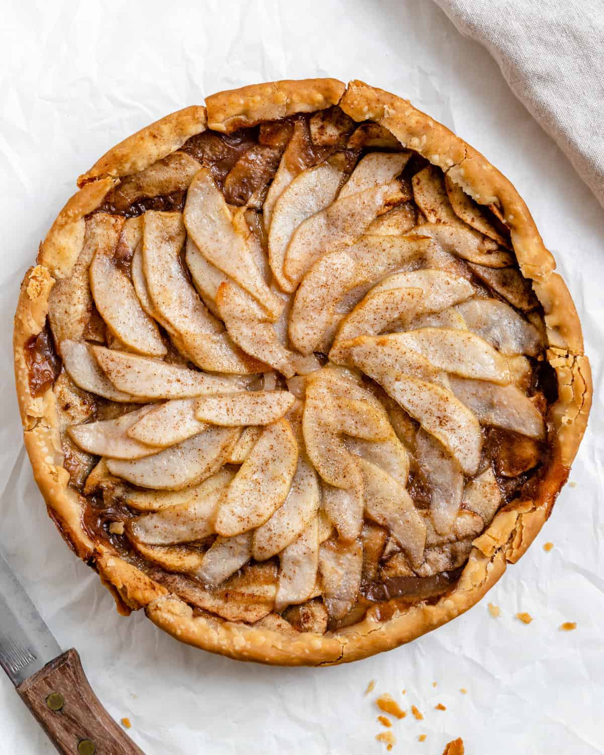 completed Easy Apple Pear Pie against a white surface