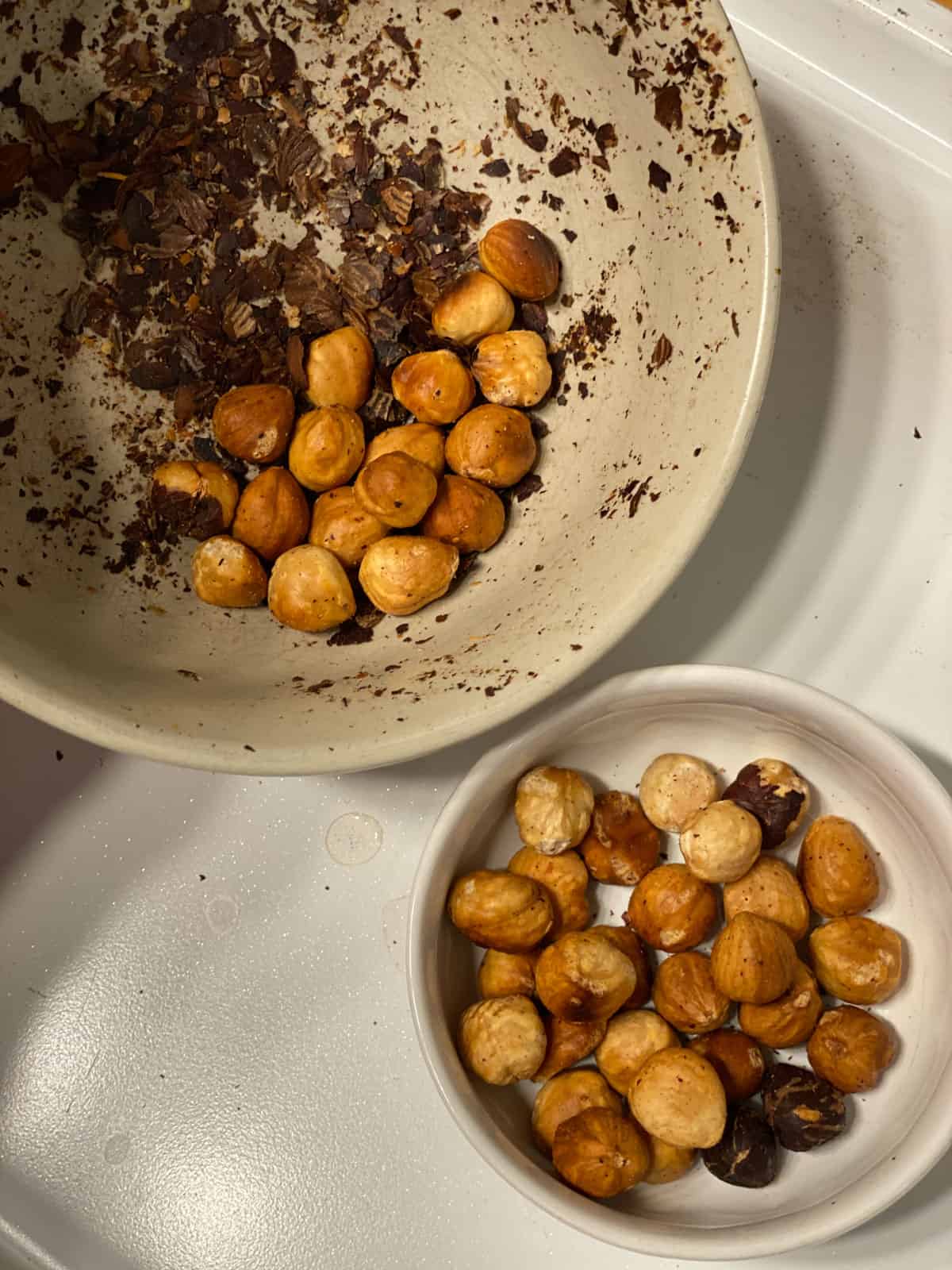 process of removing shells from hazelnuts