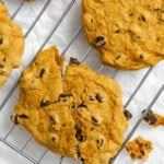 completed Vegan Pumpkin Chocolate Chip Cookies on a wire rack