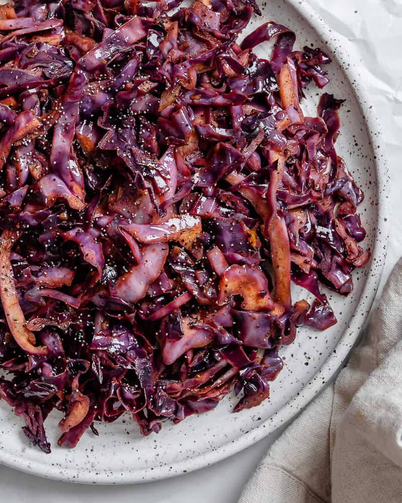 completed Sautéed Red Cabbage [4 Ways] on a plate