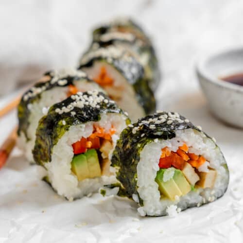 Rice Paper Sushi Rolls with Teriyaki Tofu and Veggies