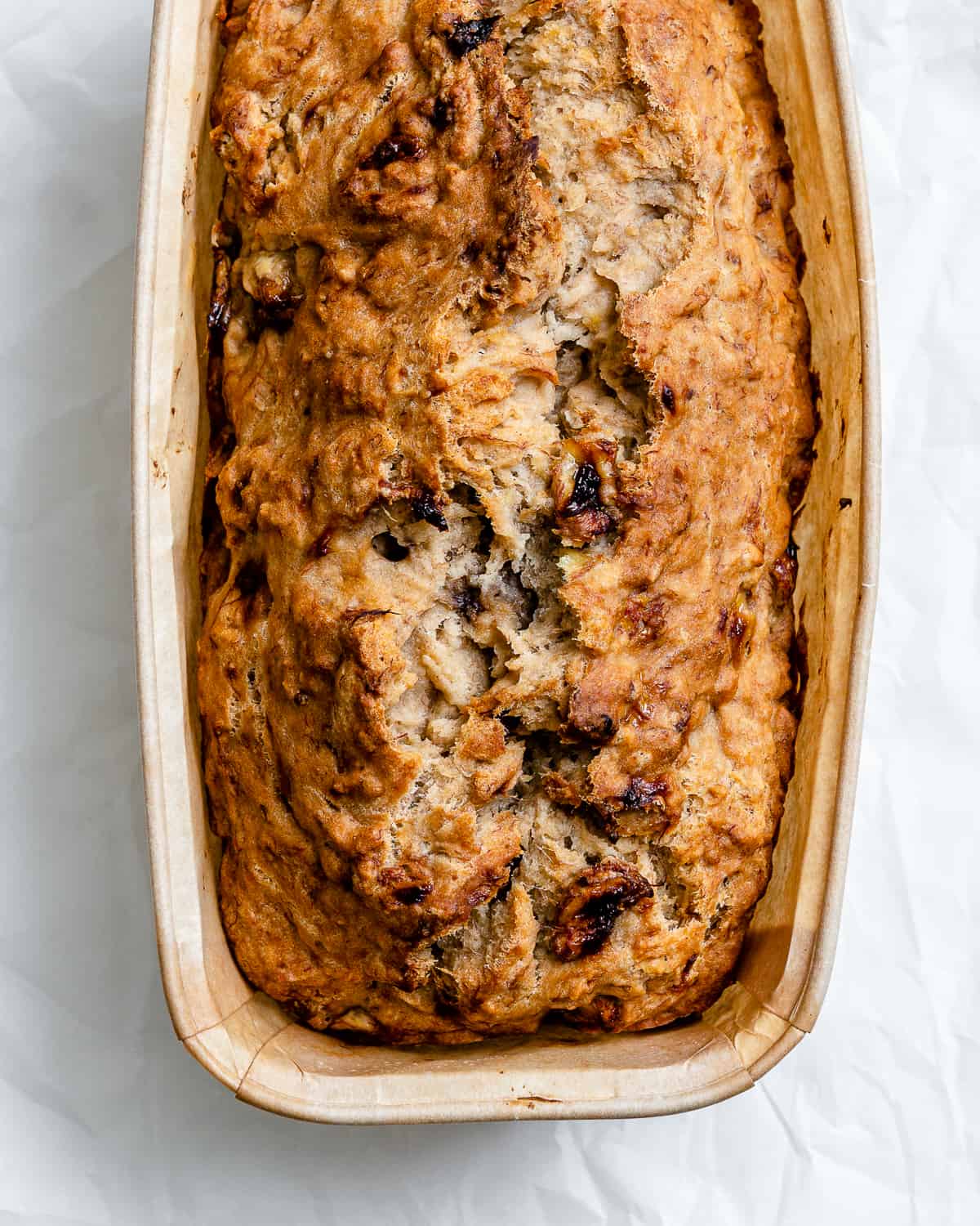 competed Easy Vegan Banana Bread (With Applesauce) in a loaf pan against a white background
