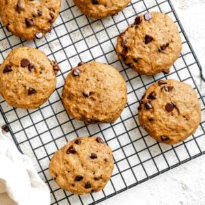 Completed Banana Bread cookies on a storage rack.