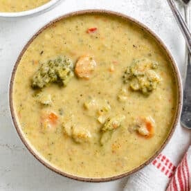 completed Cream of Broccoli Soup against a white background