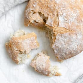 completed Easiest No Knead Bread on a white surface