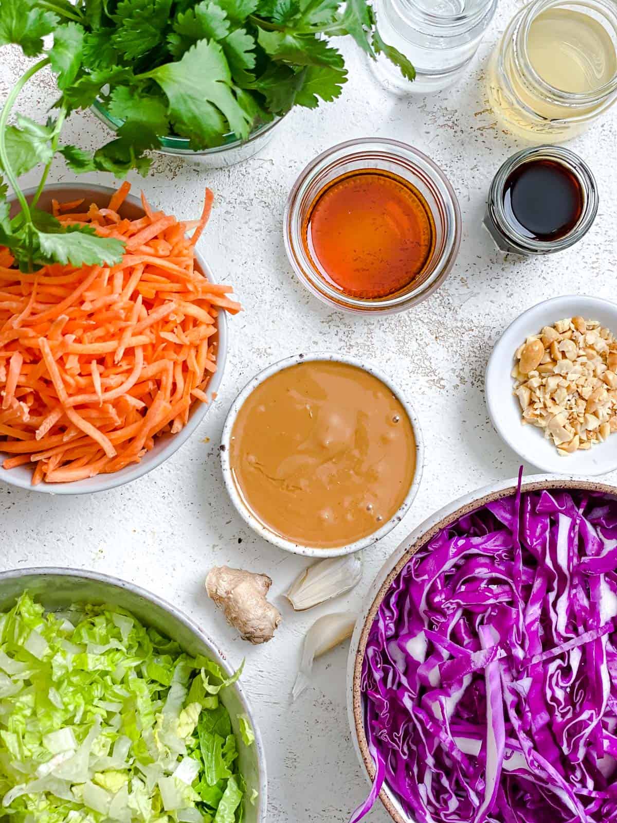 ingredients for Crunchy Thai Peanut Salad against a white background
