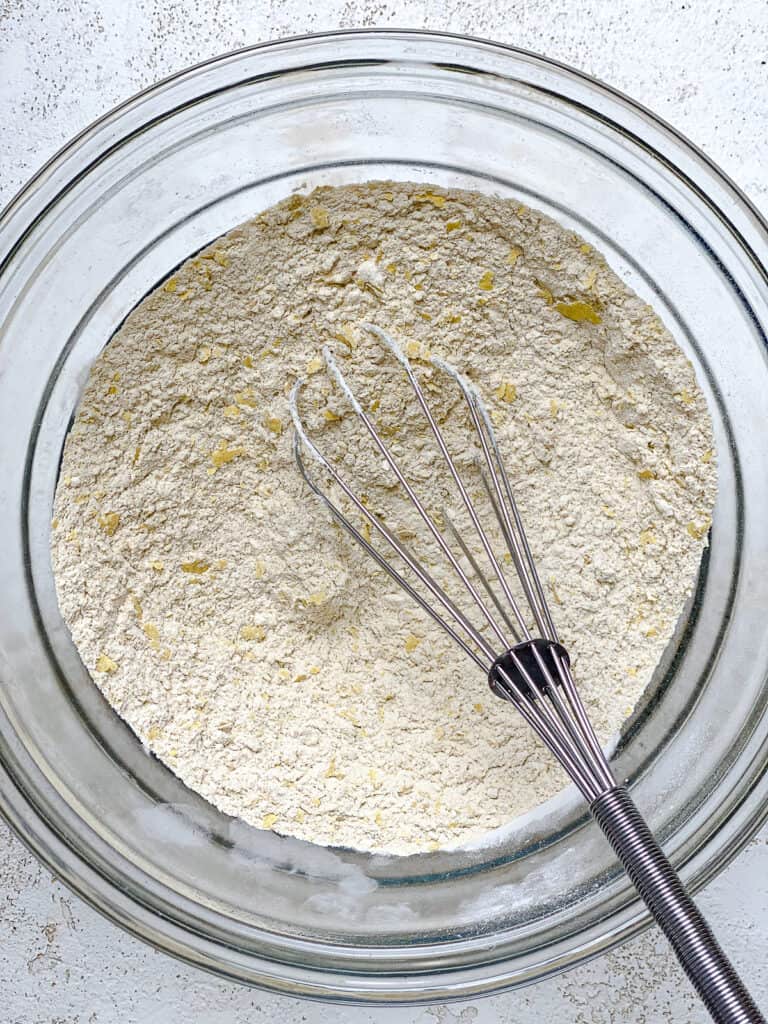 process shot post mixing of dry ingredients with a whisk in glass borwl