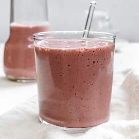 completed Cherry Chocolate Smoothie against a light surface