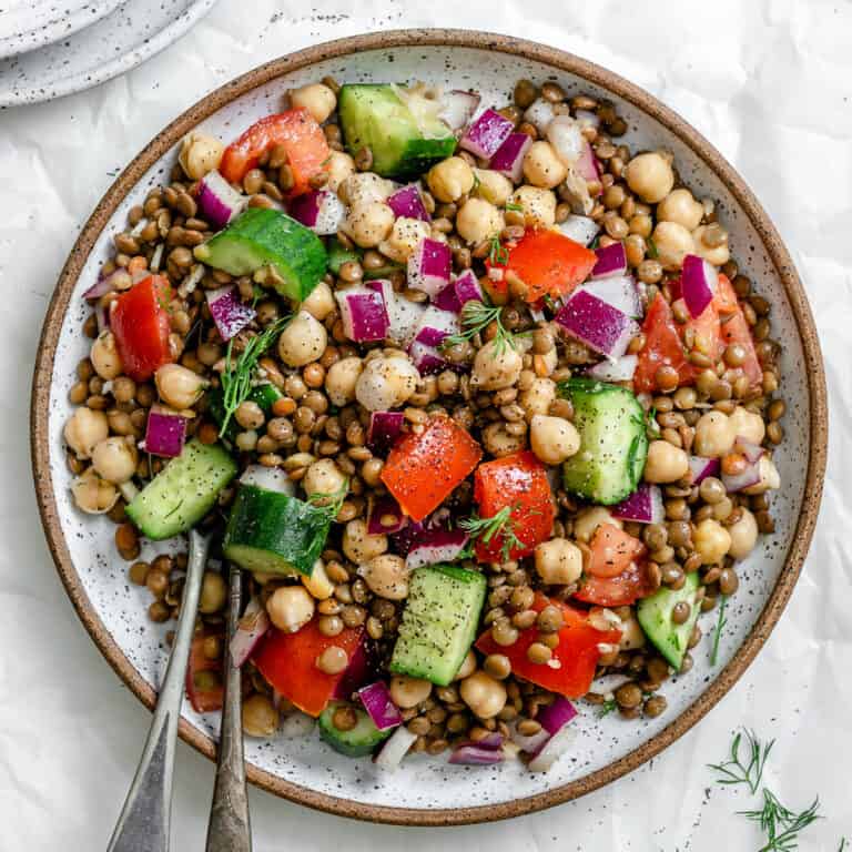 Mediterranean Chickpea Salad [With Lentils] - Plant-Based on a Budget