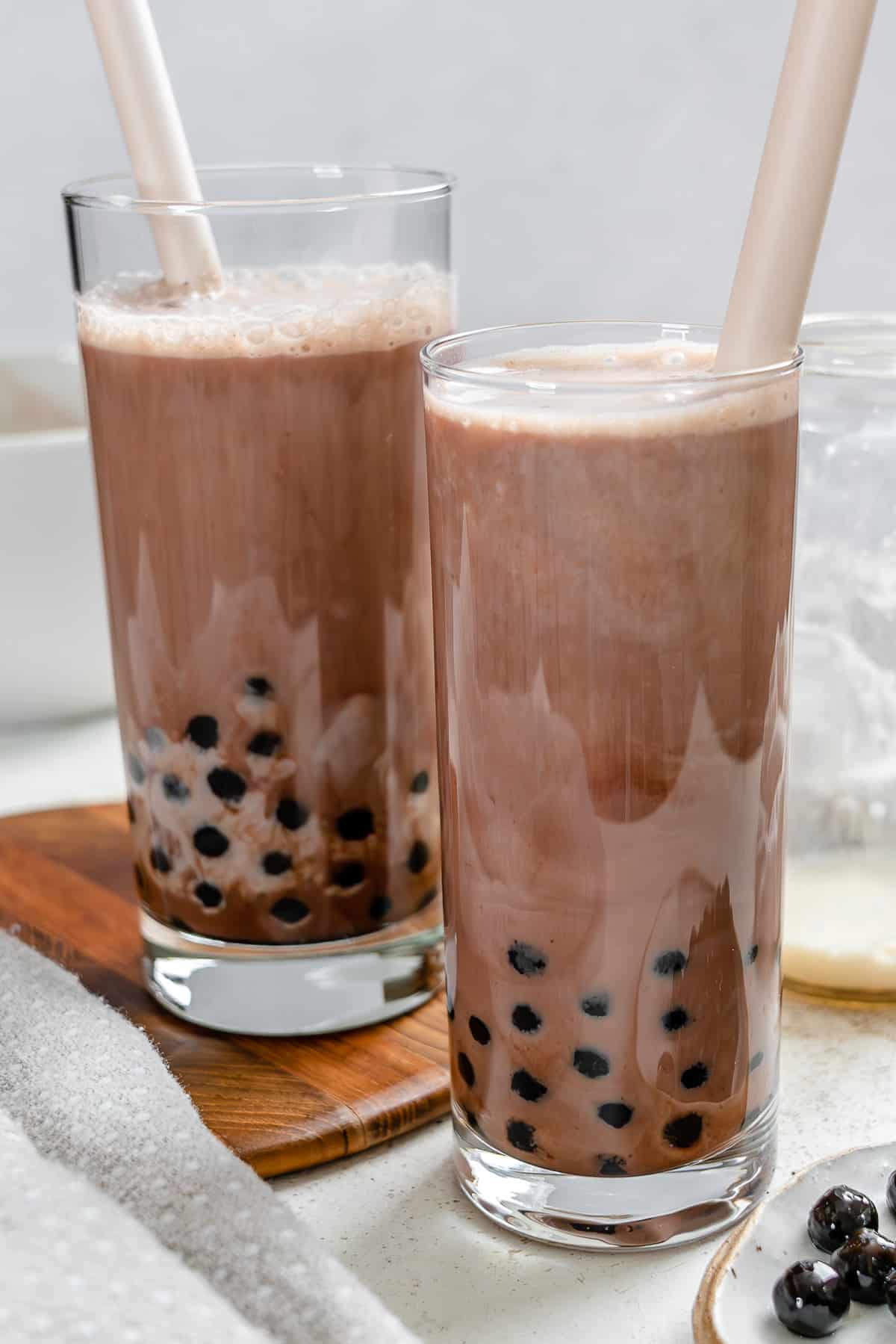 two glasses of ready-made chocolate milk tea