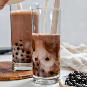 two glasses of completed Chocolate Milk Tea