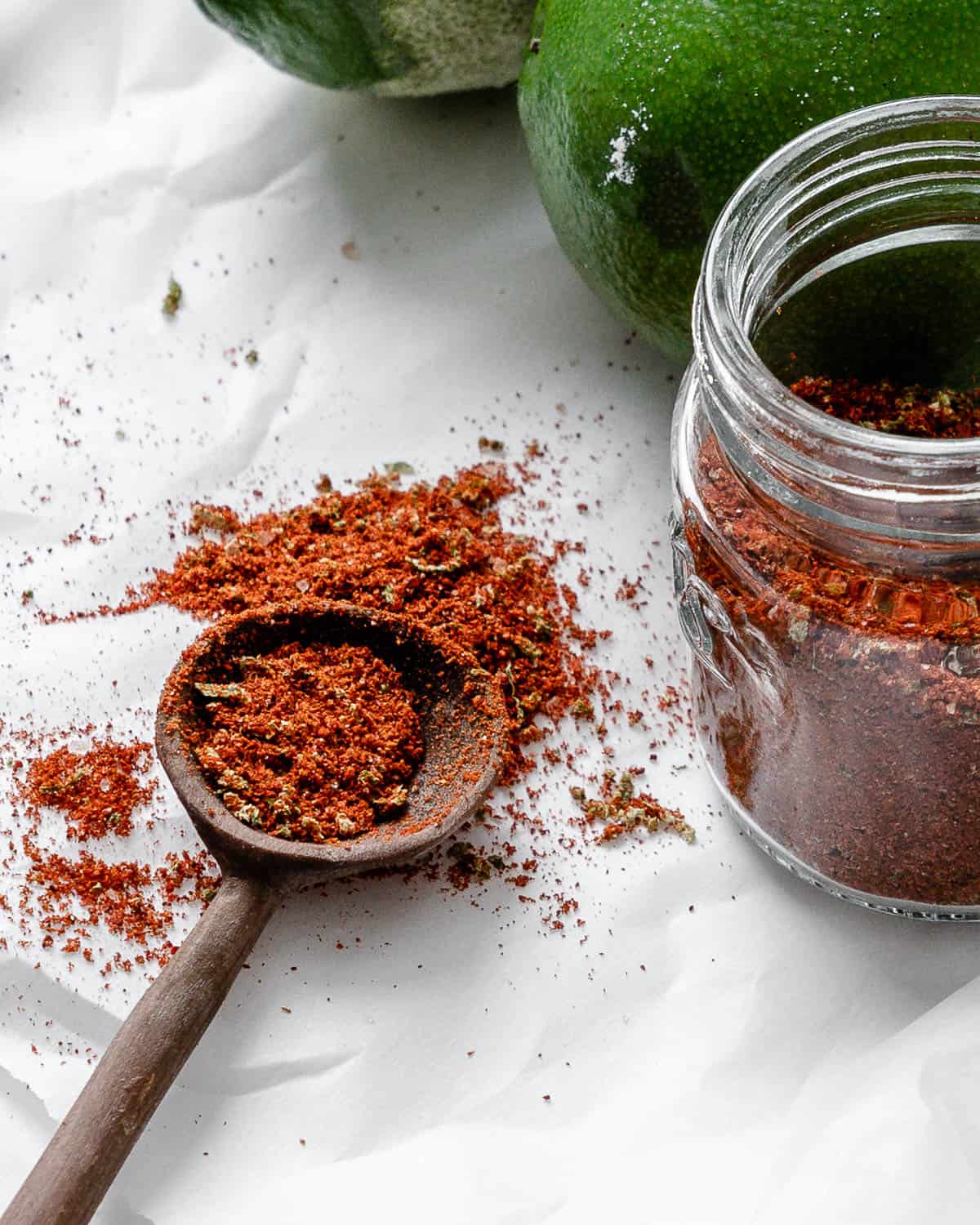 completed Homemade Chili Lime Seasoning (Tajin) against a white surface