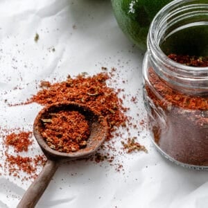 completed Homemade Chili Lime Seasoning (Tajin) against a white surface