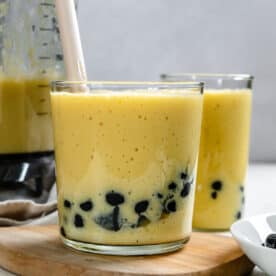 completed Mango Bubble Tea with another glass in the background