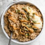 completed Easy Peanut Butter Oatmeal in a bowl against a light background