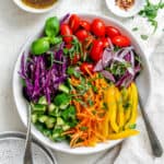 completed Rainbow Salad against a white surface