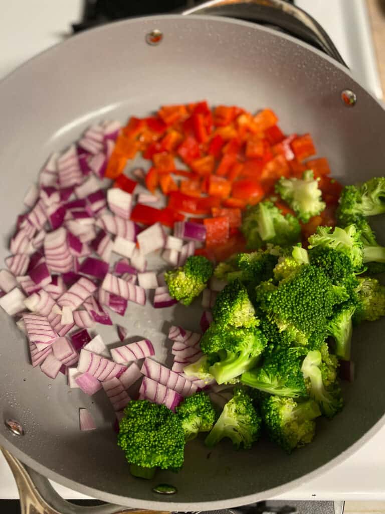 additional veggies added to pan